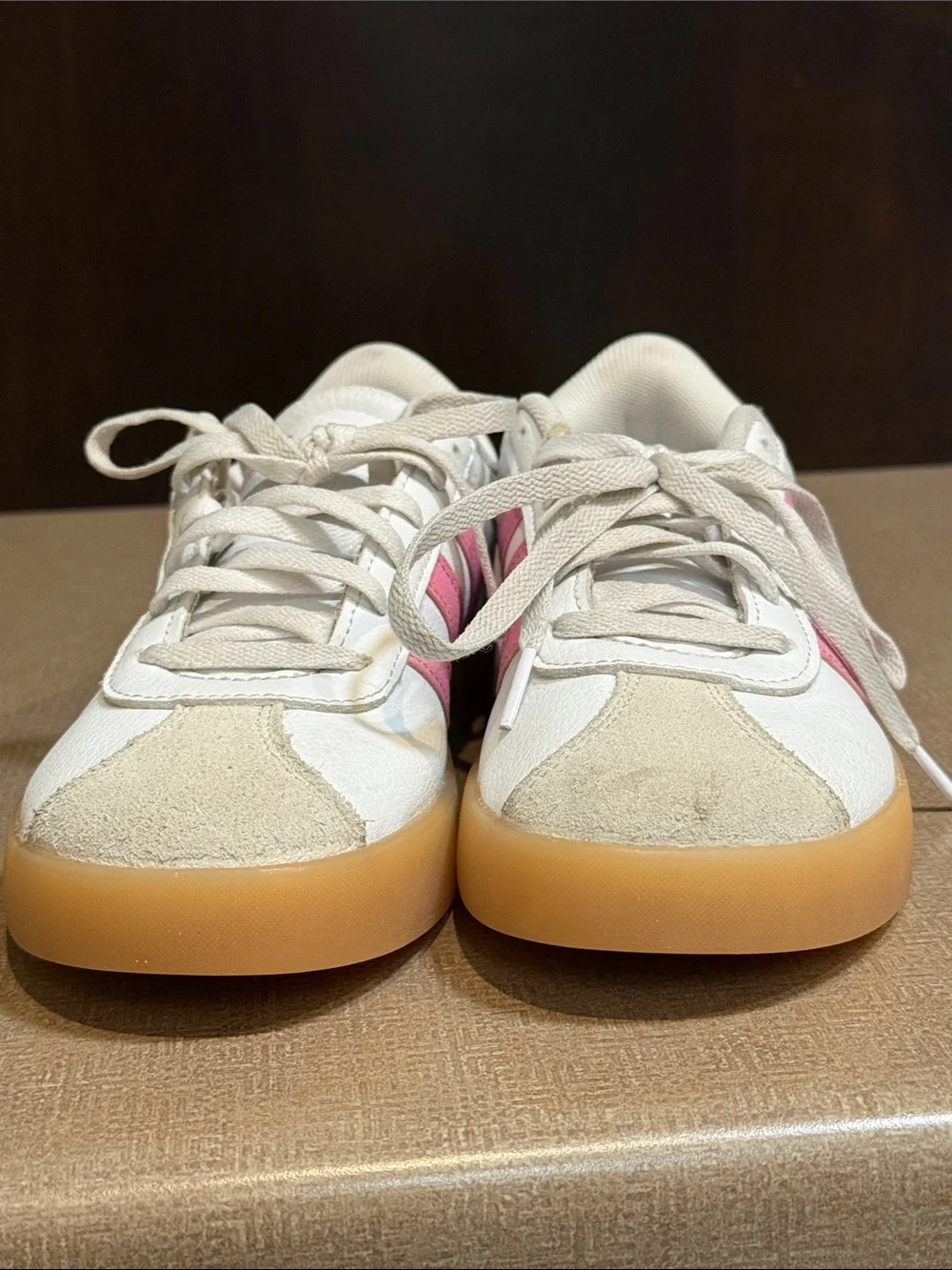 adidas Kids White Pink Suede-Trim Sneaker